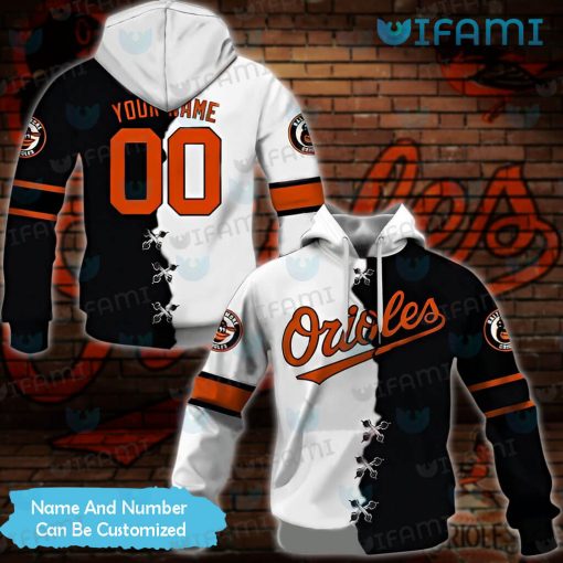 Custom Orioles Hoodie 3D White Stitches Black Baltimore Orioles Gift