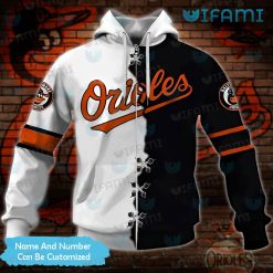 Custom Orioles Hoodie 3D White Stitches Black Baltimore Orioles Zip Up