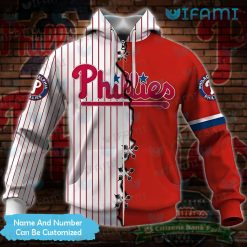 Custom Phillies Hoodie 3D Stitches Stripe Pattern Philadelphia Phillies Zip Up