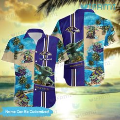 Custom Ravens Hawaiian Shirt Baby Yoda Baltimore Ravens Present Front