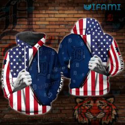 Detroit Tigers Hoodie 3D Hand Pulling USA Flag Detroit Tigers Gift