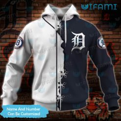 Detroit Tigers Hoodie 3D White Stitches Blue Custom Detroit Tigers Zip Up