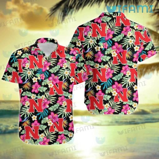 Huskers Hawaiian Shirt Flower Tropical Leaves Nebraska Cornhuskers Gift