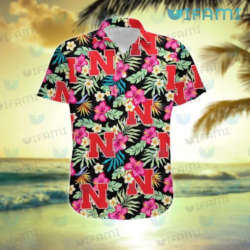 Huskers Hawaiian Shirt Flower Tropical Leaves Nebraska Cornhuskers Gift