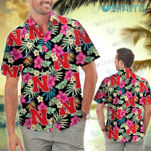 Huskers Hawaiian Shirt Flower Tropical Leaves Nebraska Cornhuskers Gift