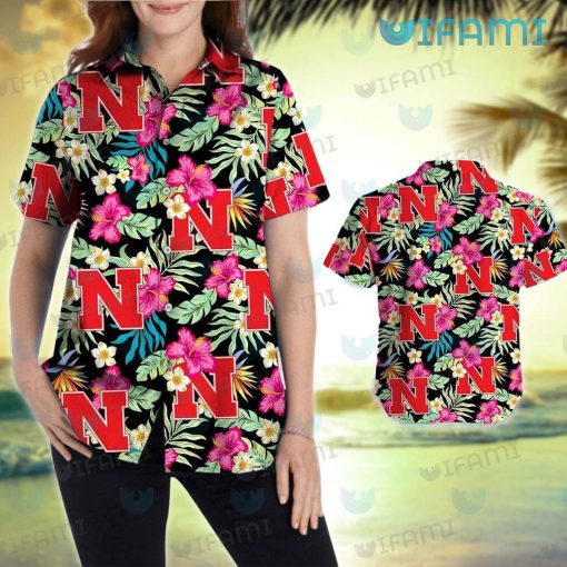 Huskers Hawaiian Shirt Flower Tropical Leaves Nebraska Cornhuskers Gift