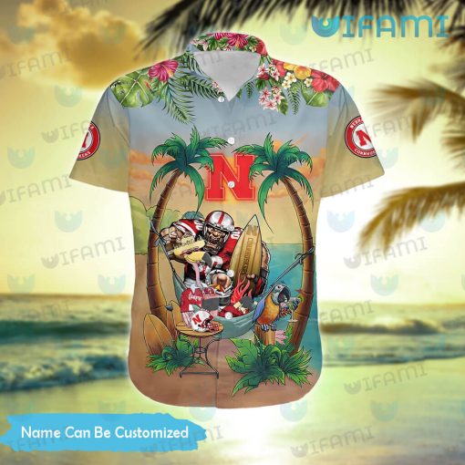 Huskers Hawaiian Shirt Mascot Flamingo Parrot Beach Custom Nebraska Cornhuskers Gift