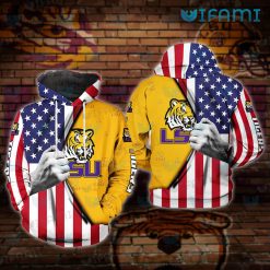 LSU Hoodie 3D Hand Pulling USA Flag Unique LSU Gifts