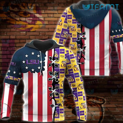 LSU Hoodie 3D USA Flag Stitches Logo History LSU Gift