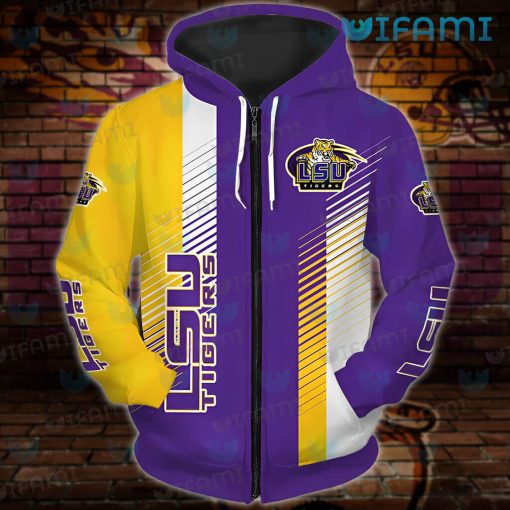 LSU Zip Up Hoodie 3D Stripe Pattern New LSU Gifts For Him