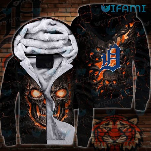 Mens Detroit Tigers Hoodie 3D Lava Skull Detroit Tigers Gift