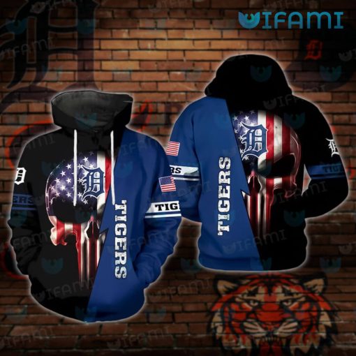 Mens Detroit Tigers Hoodie 3D Punisher Skull USA Flag Detroit Tigers Gift