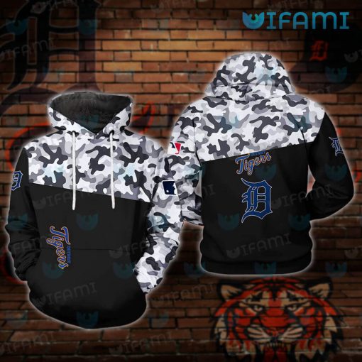 Mens Detroit Tigers Hoodie 3D White Black Camo Detroit Tigers Gift