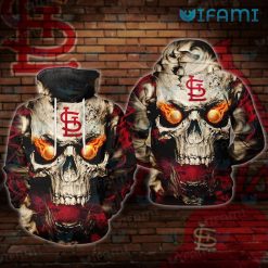 Mens St Louis Cardinals Hoodie 3D Flaming Skull St Louis Cardinals Gift