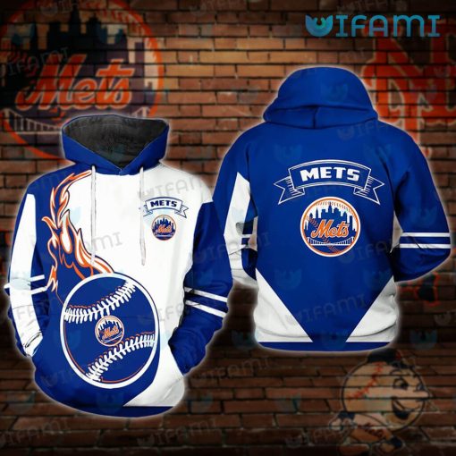 Mets Hoodie 3D Baseball On Fire New York Mets Gift