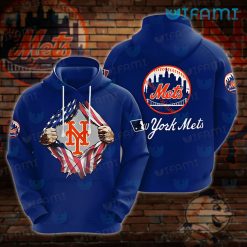 Mets Hoodie 3D USA Flag Ripped Logo New York Mets Gift