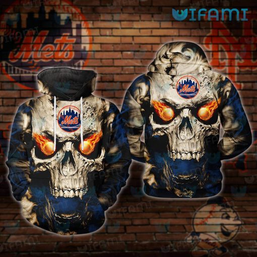 Mets Hoodie Mens Flaming Skull New York Mets Gift