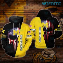 Michigan Wolverines Hoodie 3D Punisher Skull USA Flag Wolverines Gift