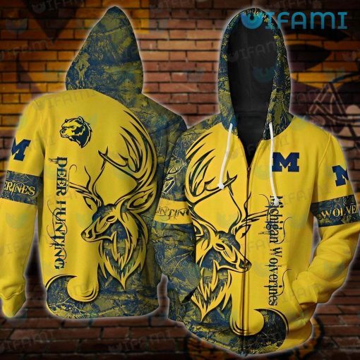 Michigan Wolverines Zip Up Hoodie 3D Deer Hunting Wolverines Gift