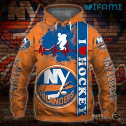 NY Islanders Hoodie 3D Heartbeat I Love Hockey New York Islanders Gift