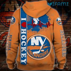 NY Islanders Hoodie 3D Heartbeat I Love Hockey New York Islanders Present Back