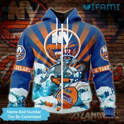 NY Islanders Hoodie 3D Skeleton Surfing Custom New York Islanders Zipper