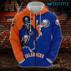 NY Islanders Hoodie 3D Skeleton Wearing Hat New York Islanders Zipper