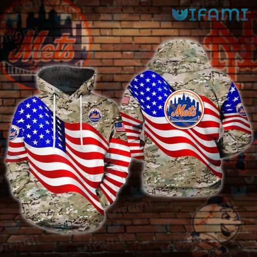 NY Mets Hoodie 3D USA Flag Camo New York Mets Gift