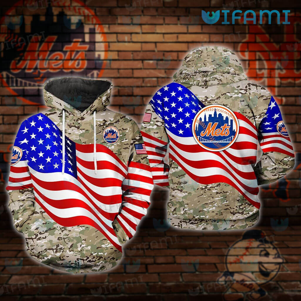 NY Mets Hoodie 3D USA Flag Camo New York Mets Gift - Personalized