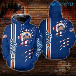 NY Mets Hoodie 3D USA Flag Ripped Logo New York Mets Gift