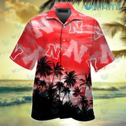 Nebraska Hawaiian Shirt Cloudy Sunset Coconut Tree Nebraska Cornhuskers Gift