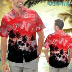 Nebraska Hawaiian Shirt Cloudy Sunset Coconut Tree Nebraska Cornhuskers Present