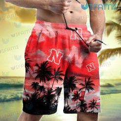 Nebraska Hawaiian Shirt Cloudy Sunset Coconut Tree Nebraska Cornhuskers Short