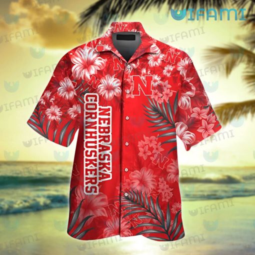 Nebraska Hawaiian Shirt Flower Palm Leaf Nebraska Cornhuskers Gift