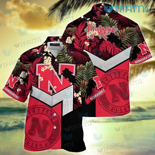 Nebraska Hawaiian Shirt Flower Tropical Leaves Nebraska Cornhuskers Gift