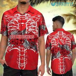 Nebraska Hawaiian Shirt Ribcage Hibiscus Tropical Leaf Nebraska Cornhuskers Present