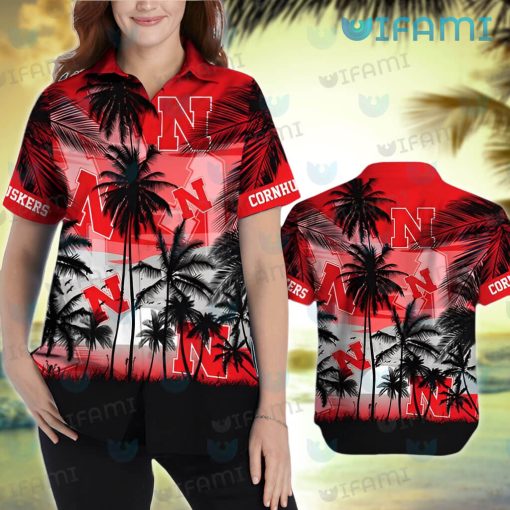 Nebraska Hawaiian Shirt Sunset Coconut Tree Nebraska Cornhuskers Gift