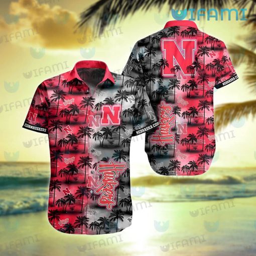 Nebraska Hawaiian Shirt Sunset Dark Coconut Tree Nebraska Cornhuskers Gift