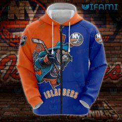 New York Islanders Hoodie 3D Broken Mascot NY Islanders Zipper