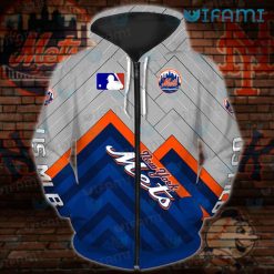 New York Mets Hoodie 3D Chervon Pattern Custom Mets Zip Up