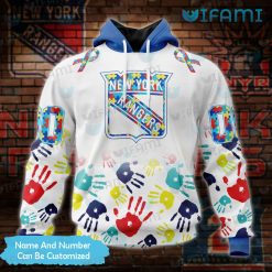 New York Rangers Hoodie 3D Autism Hand Print Custom NY Rangers Gift