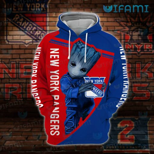 New York Rangers Hoodie 3D Baby Groot Hug Logo New York Rangers Gift