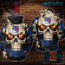 New York Rangers Hoodie 3D Flaming Skull New York Rangers Gift