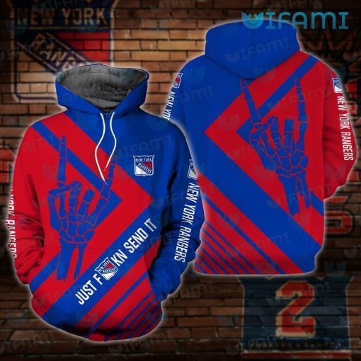 New York Rangers Hoodie 3D Skeleton Hand Rock NY Rangers Gift Ideas