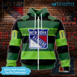 New York Rangers Hoodie 3D StPatricks Day Design Custom New York Rangers Zipper