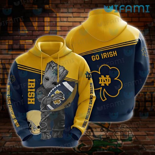 Notre Dame Hoodie 3D Baby Groot Hug Football Helmet Unique Notre Dame Gifts