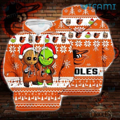 Orioles Hoodie 3D Baby Groot Grinch Christmas Baltimore Orioles Gift