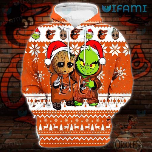 Orioles Hoodie 3D Baby Groot Grinch Christmas Baltimore Orioles Gift