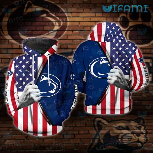 Penn State Hoodie 3D Hand Pulling USA Flag Penn State Gift