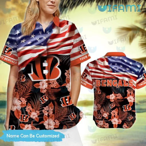 Personalized Bengals Hawaiian Shirt USA Flag Cincinnati Bengals Gift